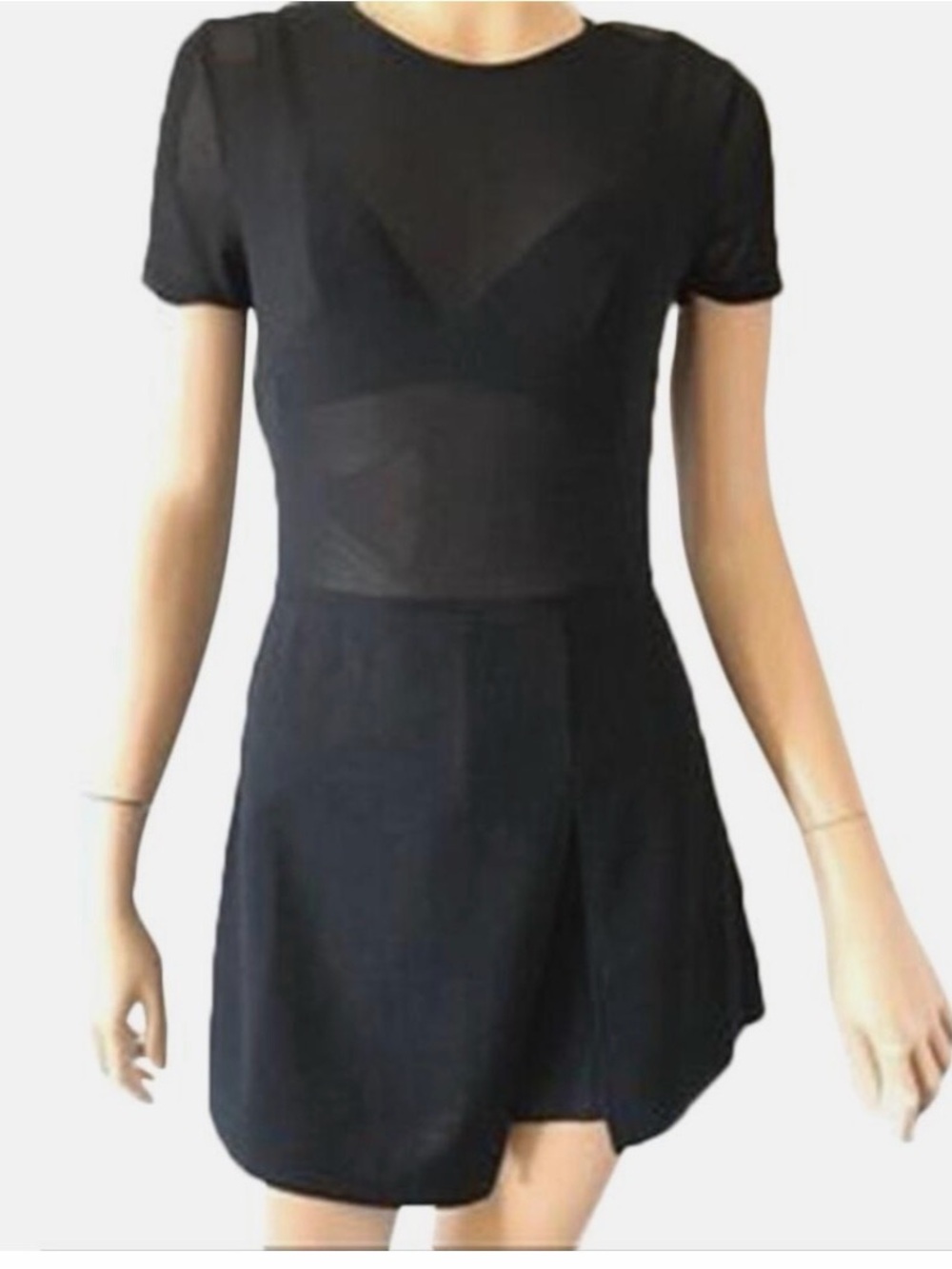 LF Seek The Label Womens Black Short Sleeve Sheer Top Wrap Skort Romper